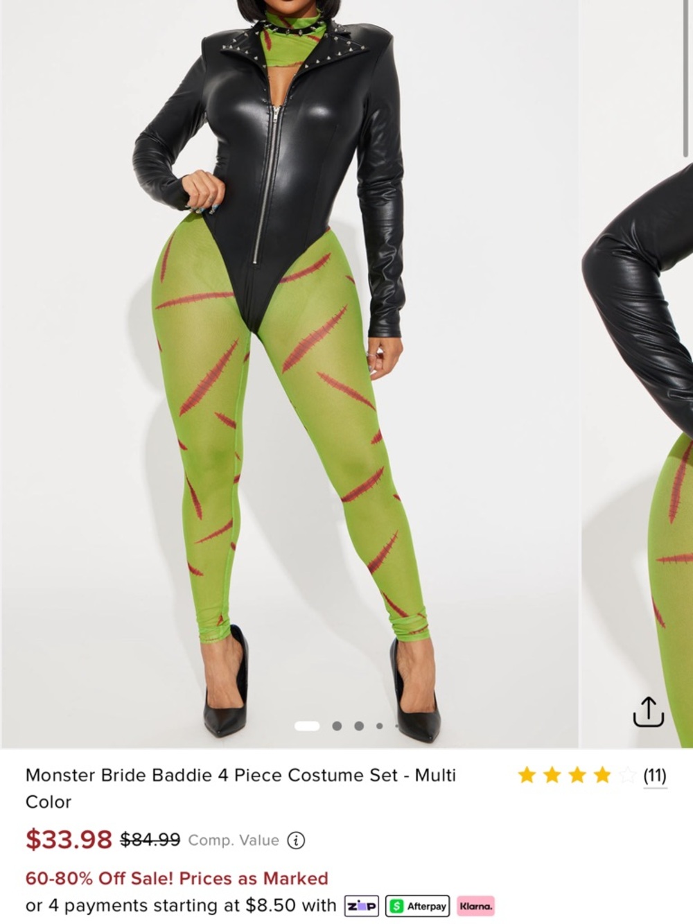 Fashion Nova Green & Black Faux Leather Two-Tone Jumpsuit